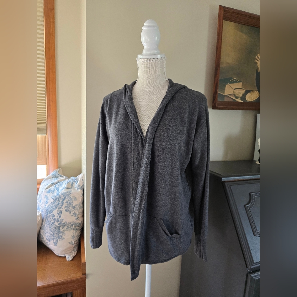 Athleta Girl Size 14 Gray Hooded Open Sweatshirt Cardigan